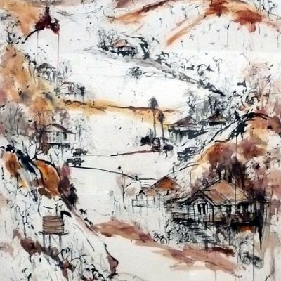 Lynne Mak – contemporary artist. Ink drawings - Australian outback landscape painting.