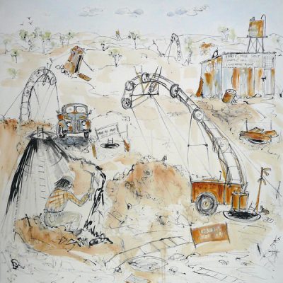 Lynne Mak – contemporary artist. Ink drawings - Australian outback landscape painting.